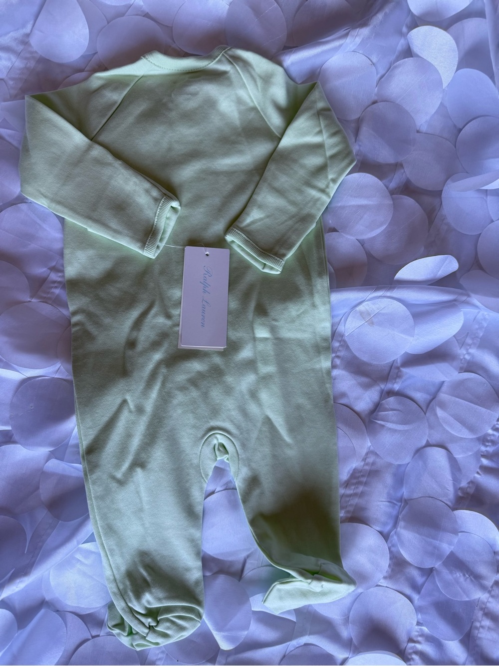 Ralph Lauren Light Green Footed Cotton One-Piece - Picture 2 of 4